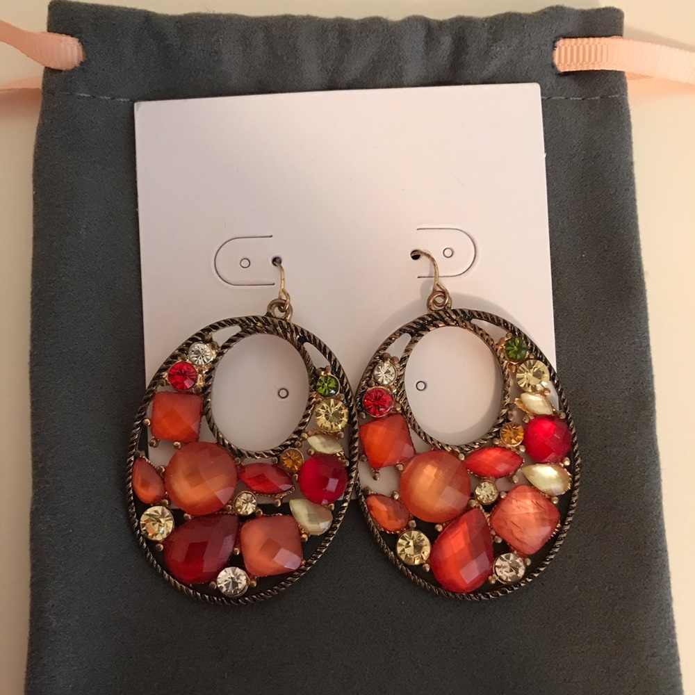 Coral and bronzed gold statement earring
